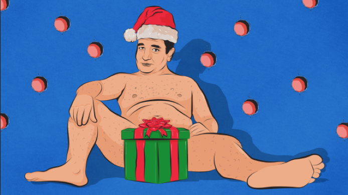 Trying to court working class voters today, the Cruz campaign released this portrait explaining that Cruz paid his way through law school working as a nude Christmas model. "I've never worked harder in my life," explained the Texas governor while sipping champagne at the Houston Yacht Club.